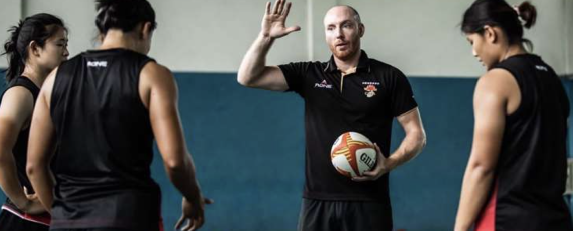 Euan Mackintosh coaching the national women's rugby sevens Olympic squad of China